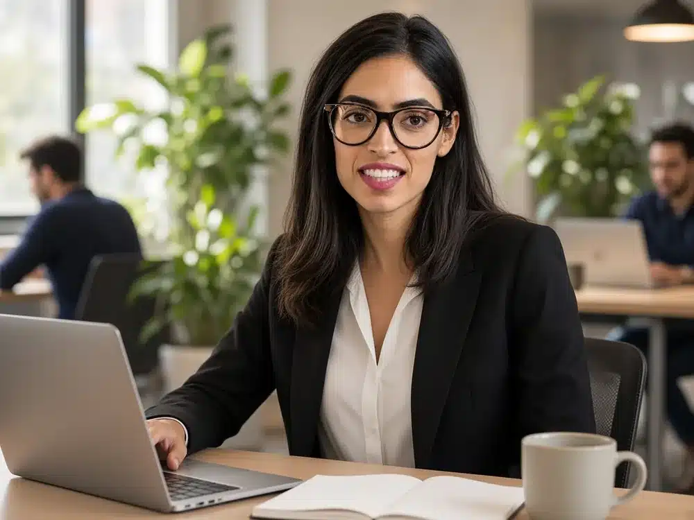Alina Silva, who runs the CasinoKix content team, at her desk in the office